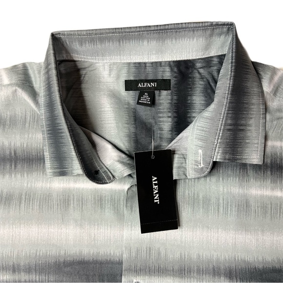 NWT Alfani Long Sleeve Button Up Sound Wave Dress Shirt XL Black Grey White - Picture 4 of 8